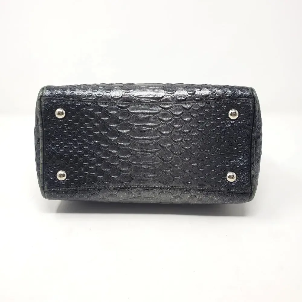 Coach Baby Bennett Satchel Handbag Metallic Gunmetal Black Snake Embossed F36657
